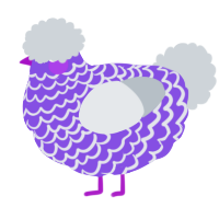 GranGran, a blurple and mist chicken with a lace pattern