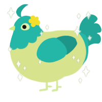 A lemon and turquoise chicken with a head pattern