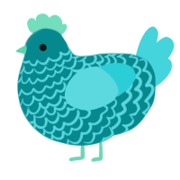 El Wiwi, a teal and aqua chicken with a lace pattern
