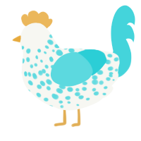 A white and aqua chicken with a speckle pattern