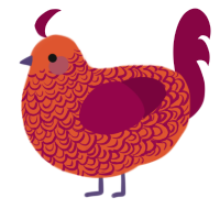 A vermilion and maroon chicken with a double-lace pattern