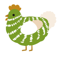 avocado, a chartreuse and cream chicken with a bar pattern