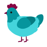 A aqua and teal chicken with a head pattern