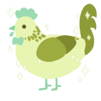 Funny matcha latte, a apple and chartreuse chicken with a neck-speckle pattern