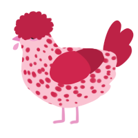 A rose and crimson chicken with a speckle pattern