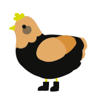 A black and beige chicken with a head pattern