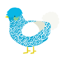 A cerulean and white chicken with a double-lace pattern