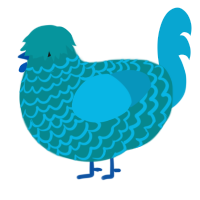 A teal and cerulean chicken with a lace pattern