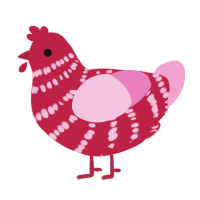 clauz, a crimson and pink chicken with a bar pattern