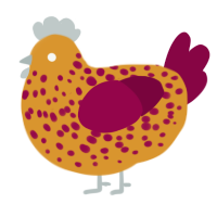 A orange and maroon chicken with a speckle pattern