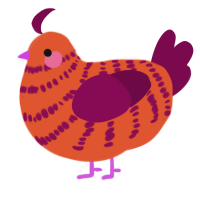 A vermilion and wine chicken with a bar pattern
