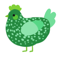 green leaf, a viridian and spring chicken with a speckle pattern
