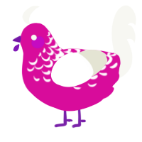 A fuchsia and white chicken with a half-lace pattern