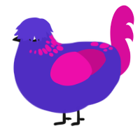 A indigo and fuchsia chicken with a neck-speckle pattern