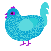 A cerulean and aqua chicken with a double-lace pattern