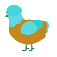 A ochre and aqua chicken with a head pattern