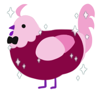 A maroon and pink chicken with a head pattern