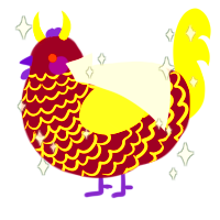 A maroon and yellow chicken with a lace pattern