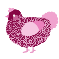 Poppet, a maroon and pink chicken with a double-lace pattern