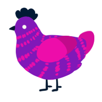 A violet and fuchsia chicken with a bar pattern