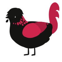 Three Nil, a black and crimson chicken with a neck-speckle pattern