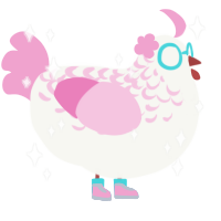 Pop, a white and pink chicken with a half-lace pattern