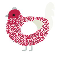 Yogurt, a crimson and white chicken with a double-lace pattern