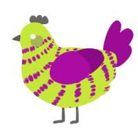 A lime and plum chicken with a bar pattern