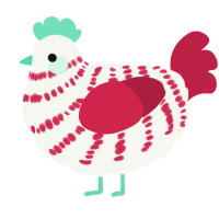 A white and crimson chicken with a bar pattern