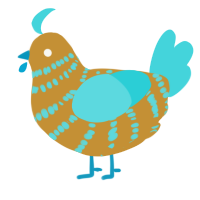 A gold and aqua chicken with a bar pattern