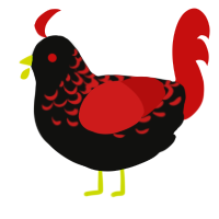 Megatronic, a black and red chicken with a half-lace pattern