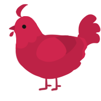 Damien, a crimson chicken with a head pattern