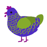 A indigo and chartreuse chicken with a lace pattern