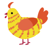 A yellow and vermilion chicken with a bar pattern