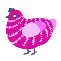 The Annihilator, a fuchsia and lavender chicken with a bar pattern