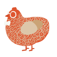 Salmon, a vermilion and beige chicken with a double-lace pattern