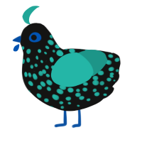 Aquila, a black and turquoise chicken with a speckle pattern