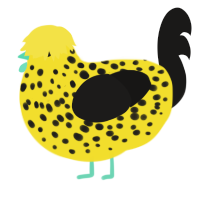 A yellow and sable chicken with a speckle pattern