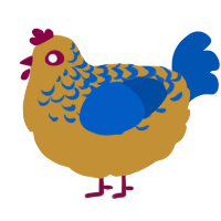 A gold and ultramarine chicken with a half-lace pattern