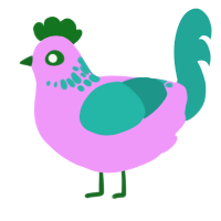 Workout Trainer, a lavender and turquoise chicken with a neck-speckle pattern