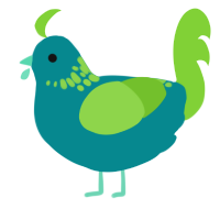 A teal and grass chicken with a neck-speckle pattern