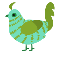 A mint and chartreuse chicken with a bar pattern