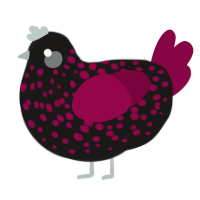 Amber, a sable and maroon chicken with a speckle pattern