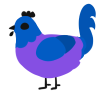 A blurple and ultramarine chicken with a head pattern
