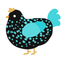 A black and aqua chicken with a speckle pattern