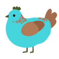 A aqua and brown chicken with a neck-speckle pattern