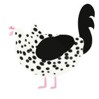 Atom Heart Mother, a white and black chicken with a speckle pattern