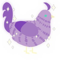 Koia, a lilac and blurple chicken with a bar pattern