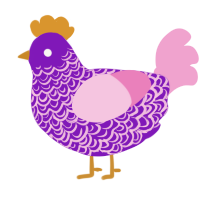 A violet and pink chicken with a double-lace pattern
