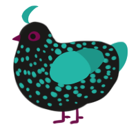 Galaxy, a sable and turquoise chicken with a speckle pattern